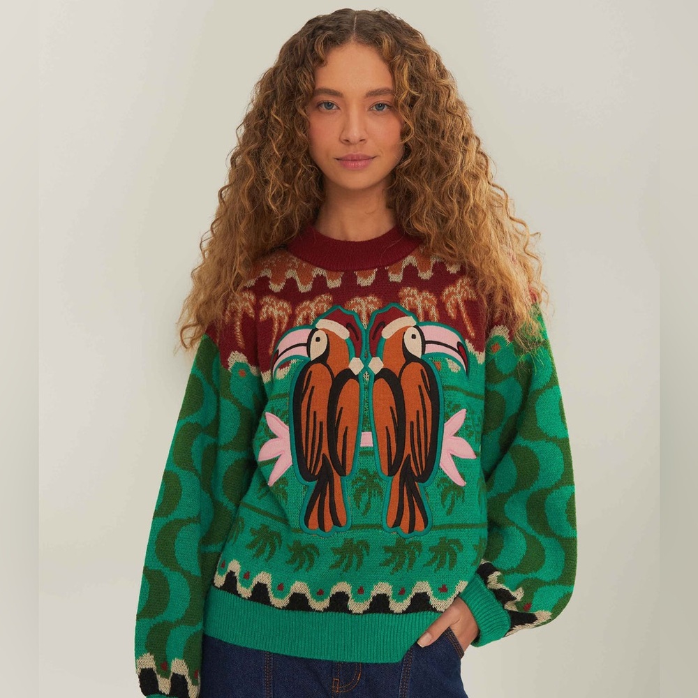 FARM RIO Christmas Toucan Sweater. NEW WITH TAGS